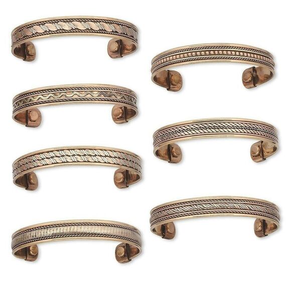 Wholesale Jewelry Lot 7 Handcrafted India Copper Magnetic Therapy Cuff Bracelets - Picture 1 of 1